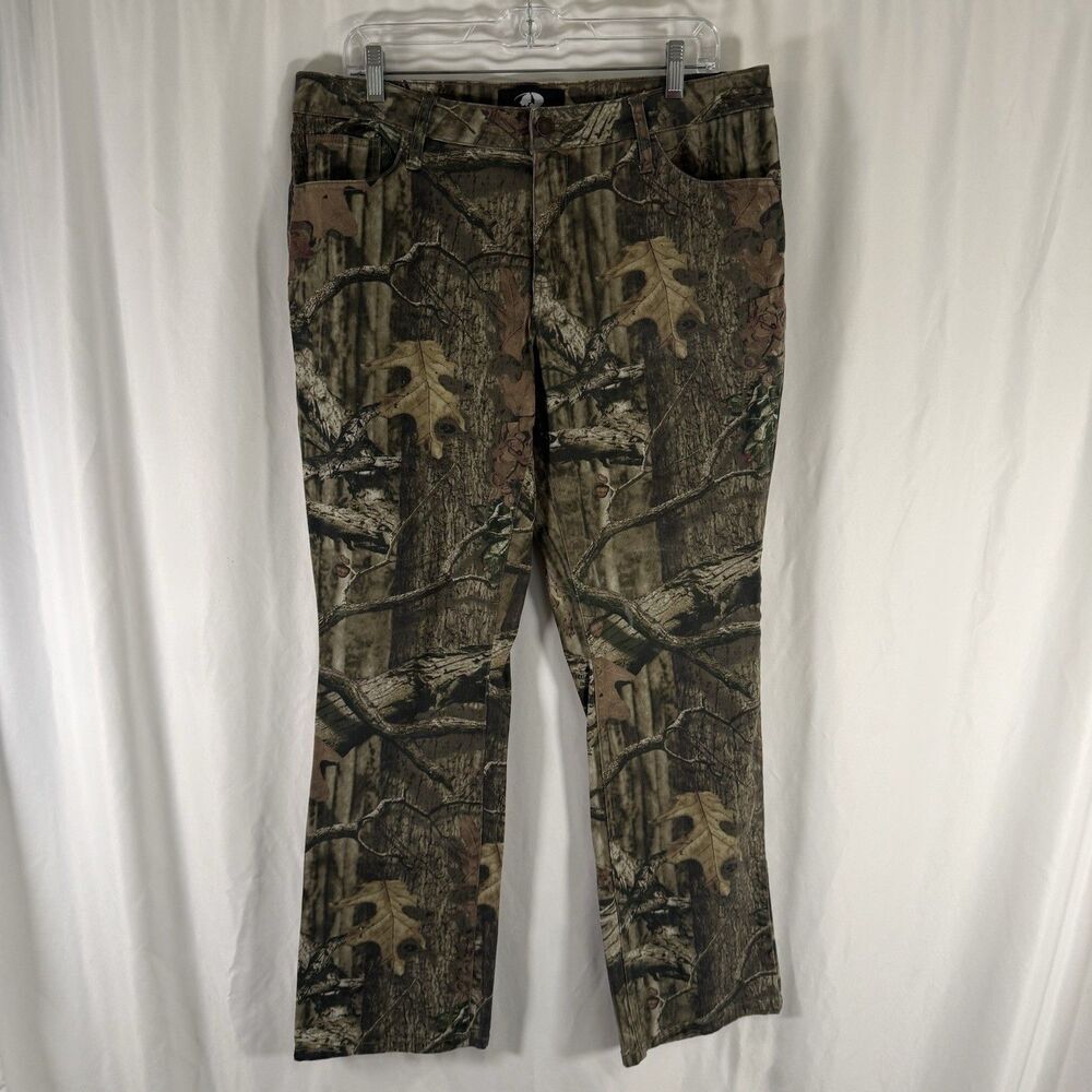Mossy Oak Camo Pants Women's 14 Green Camouflage Print Bootcut Stretch